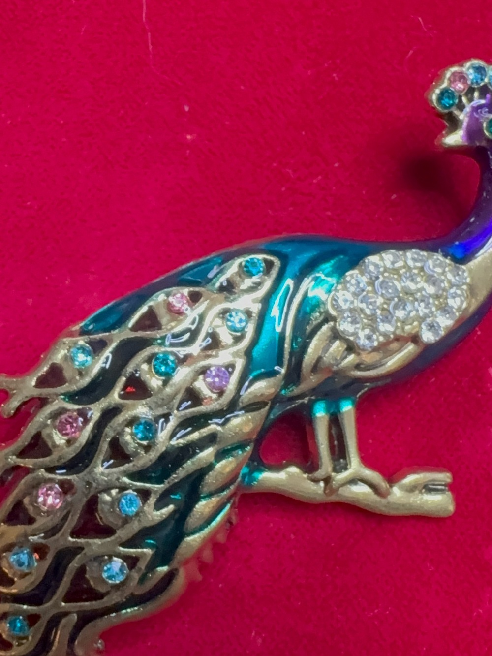Brooch Peacock Bird on Branch Rhinestone Crystal Statement Colorful Pin - Picture 2 of 7